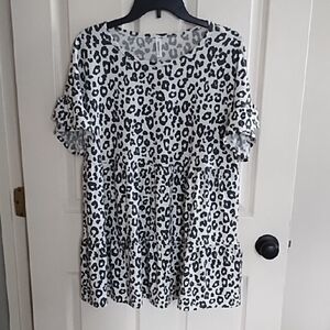 Chic Animal Print Ruffle Sleeve Top